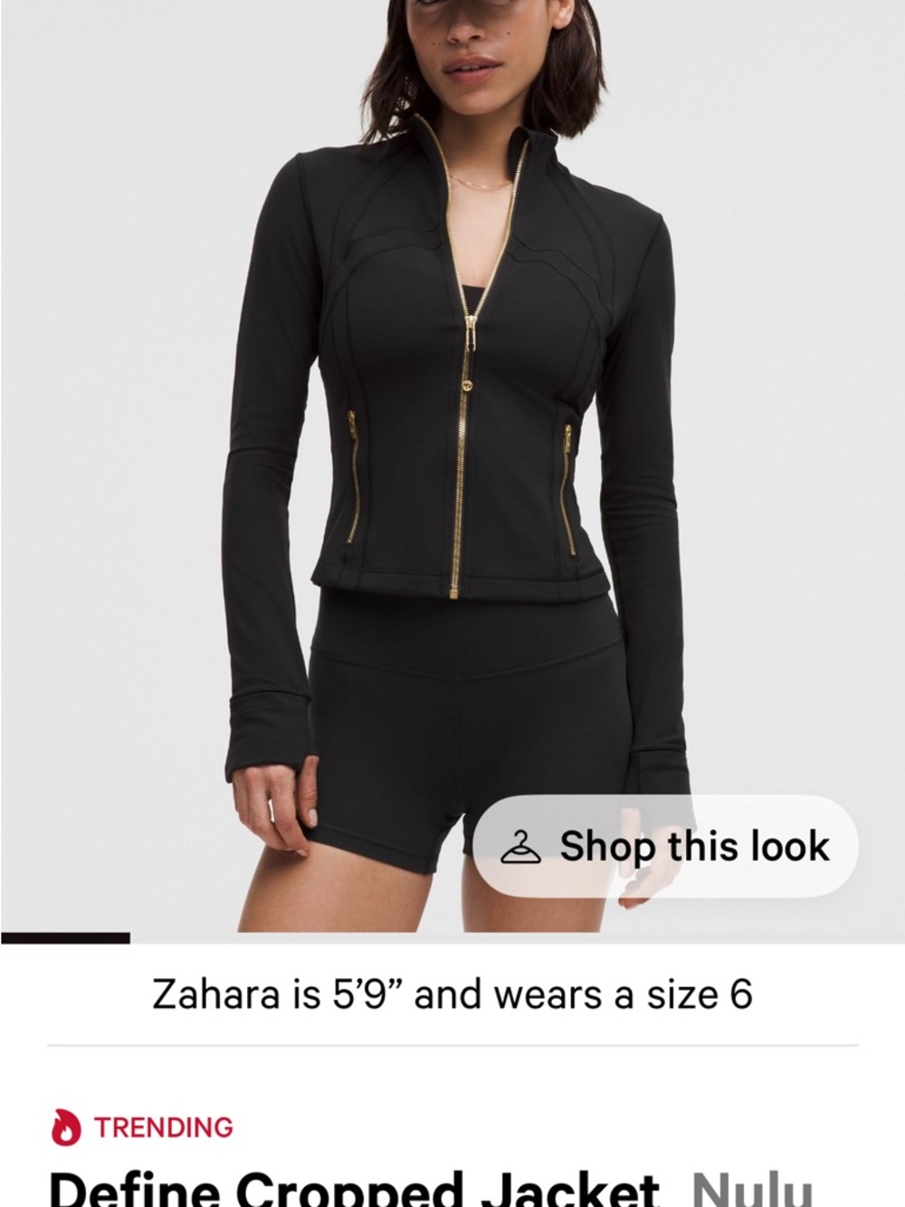 Size 4 Lululemon athletica Black Define Cropped Jacket with Gold Zippers
